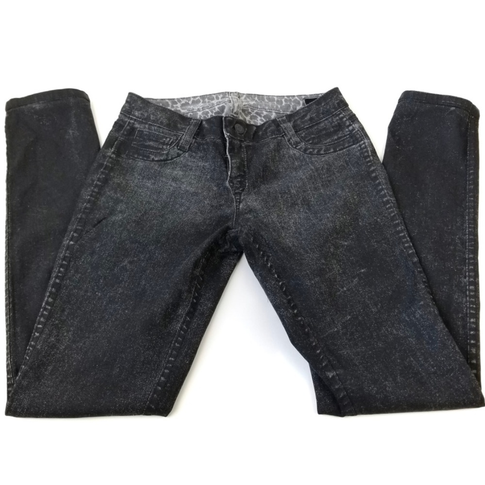 BLEULAB Reversible Skinny Jeans Black Cheetah 26 S